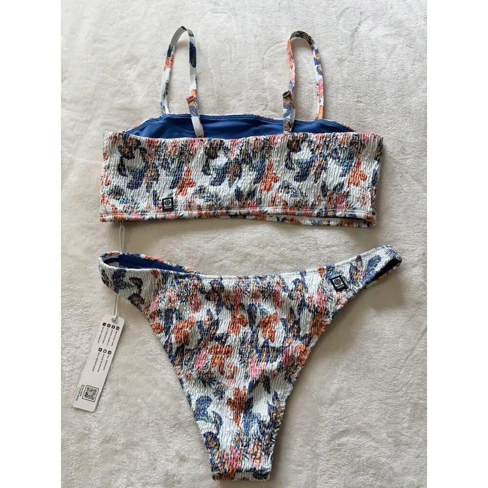 Jolyn Bikini Set Size XL Smocked Floral “Kelia” Bottom “Eva” Top NWT 2 Pc